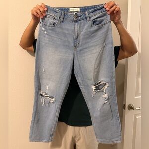 CURVE LOVE A&F Light Blue High Rise Distressed Straight Leg Jeans